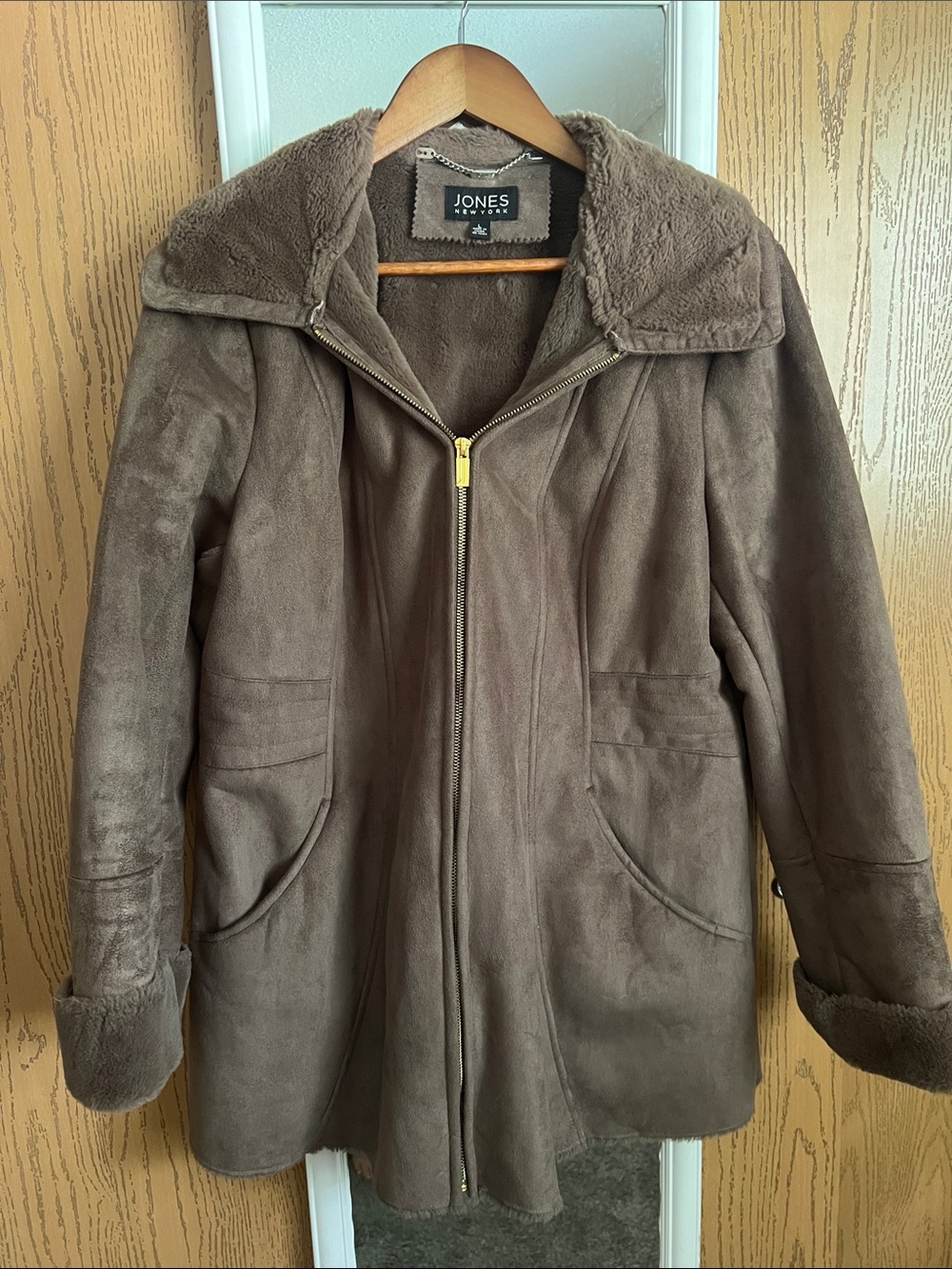 Jones New York Brown Faux Shearling Zip Jacket